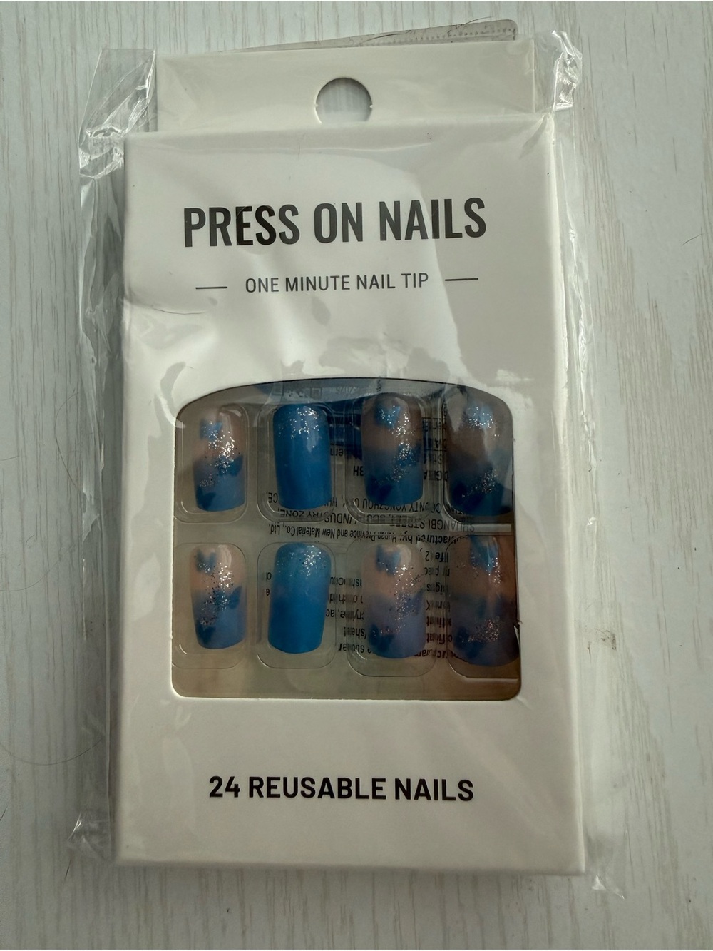 Blue Glitter butterfly Press-On Nails – 24 Piece Set – New 💙